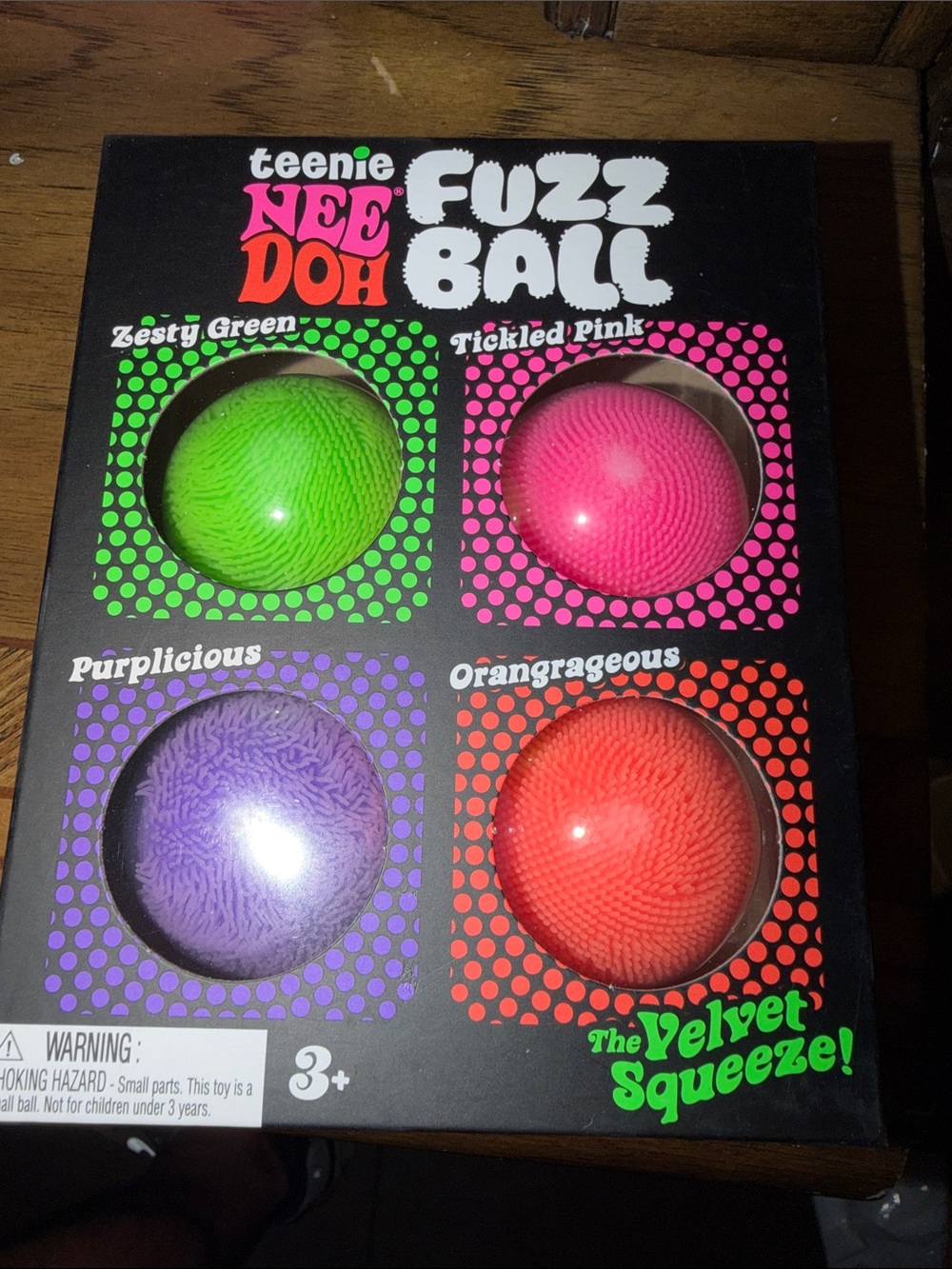 Authentic Needoh 4-Pack - Fuzz Ball Pink, green Purplicious, Orangrageous